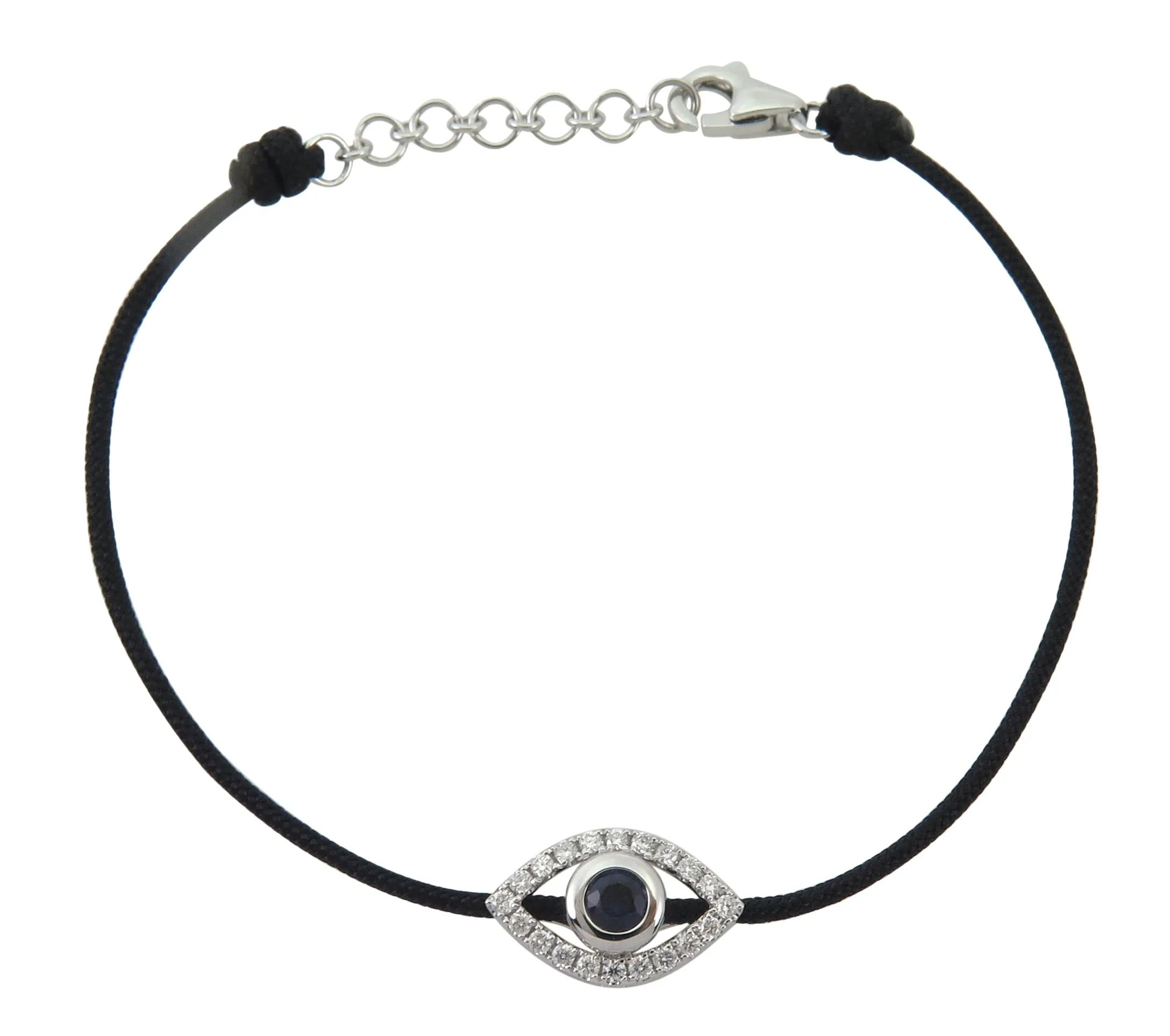 0.41ct tw Protective Evil Eye Diamond & Blue Sapphire Cord Bracelet