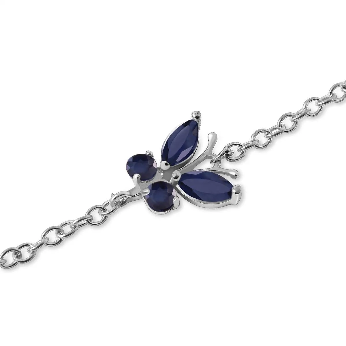 0.6 Carat 14K Solid White Gold Butterfly Bracelet Sapphire