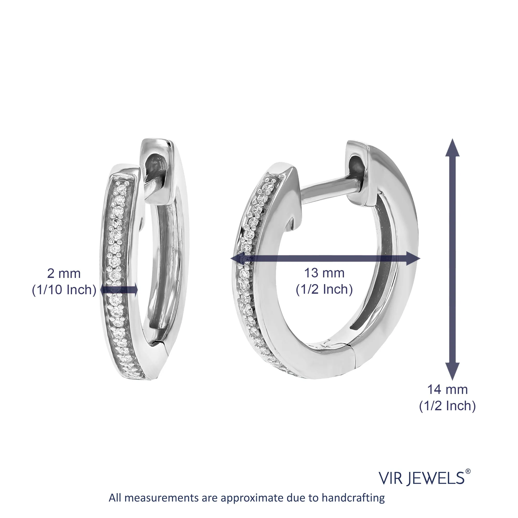 1/12 cttw 40 Stones Round Lab Grown Diamond Hoop Earrings .925 Sterling Silver Prong Set 1/2 Inch