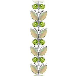 12 Carat 14K Solid White Gold Butterfly Bracelet Opal Peridot