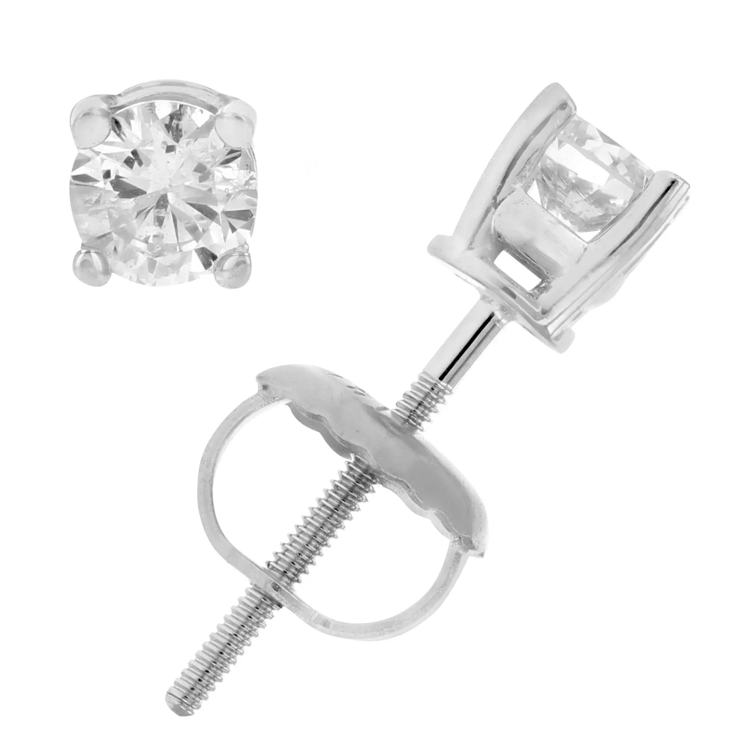 1/3 cttw I1-I2 Certified Diamond Stud Earrings 14K White or Yellow Gold Round with Screw Backs