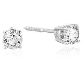 1/3 cttw I1-I2 Certified Diamond Stud Earrings 14K White or Yellow Gold Round with Screw Backs
