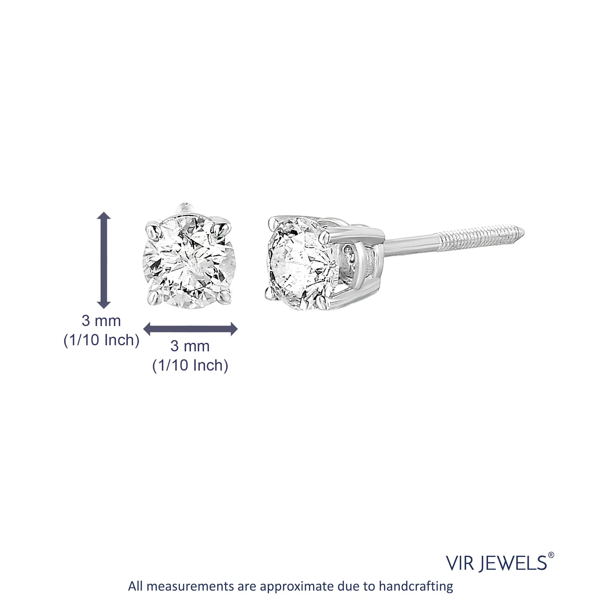 1/3 cttw I1-I2 Certified Diamond Stud Earrings 14K White or Yellow Gold Round with Screw Backs