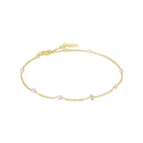 14ct Gold Pearl And White Sapphire Bracelet BAU003-01YG