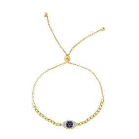 14k Gold & Diamond Evil Eye Bolo Bracelet - 0.10ct