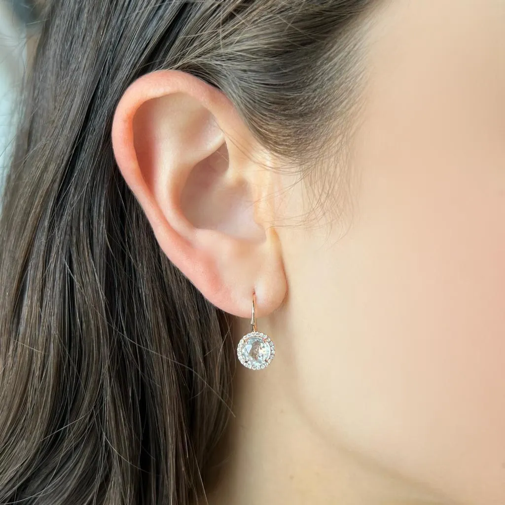 14K GOLD DIAMOND TOPAZ LEVERBACK EARRINGS