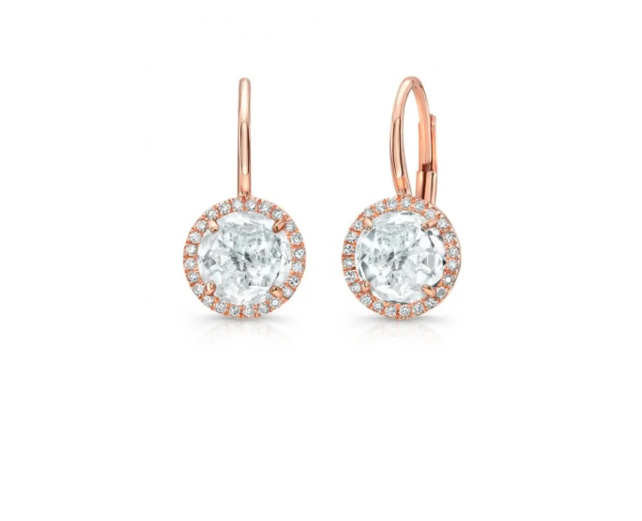 14K GOLD DIAMOND TOPAZ LEVERBACK EARRINGS