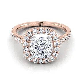 14K Rose Gold Cushion Diamond Simple French Pave Halo Engagement Ring -1/2ctw