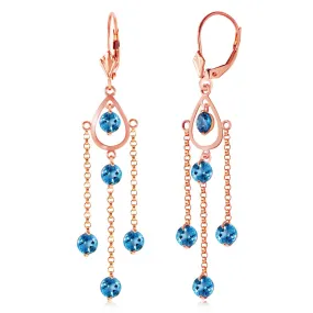 14K Solid Rose Gold Chandelier Imperial Blue Topaz Earrings