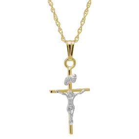 14k Two-tone Gold Crucifix Necklace 18"
