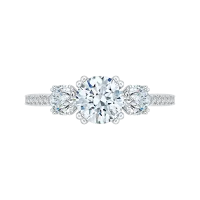 14K Two Tone Gold Round Diamond Three Stone Engagement Ring (Semi Mount)