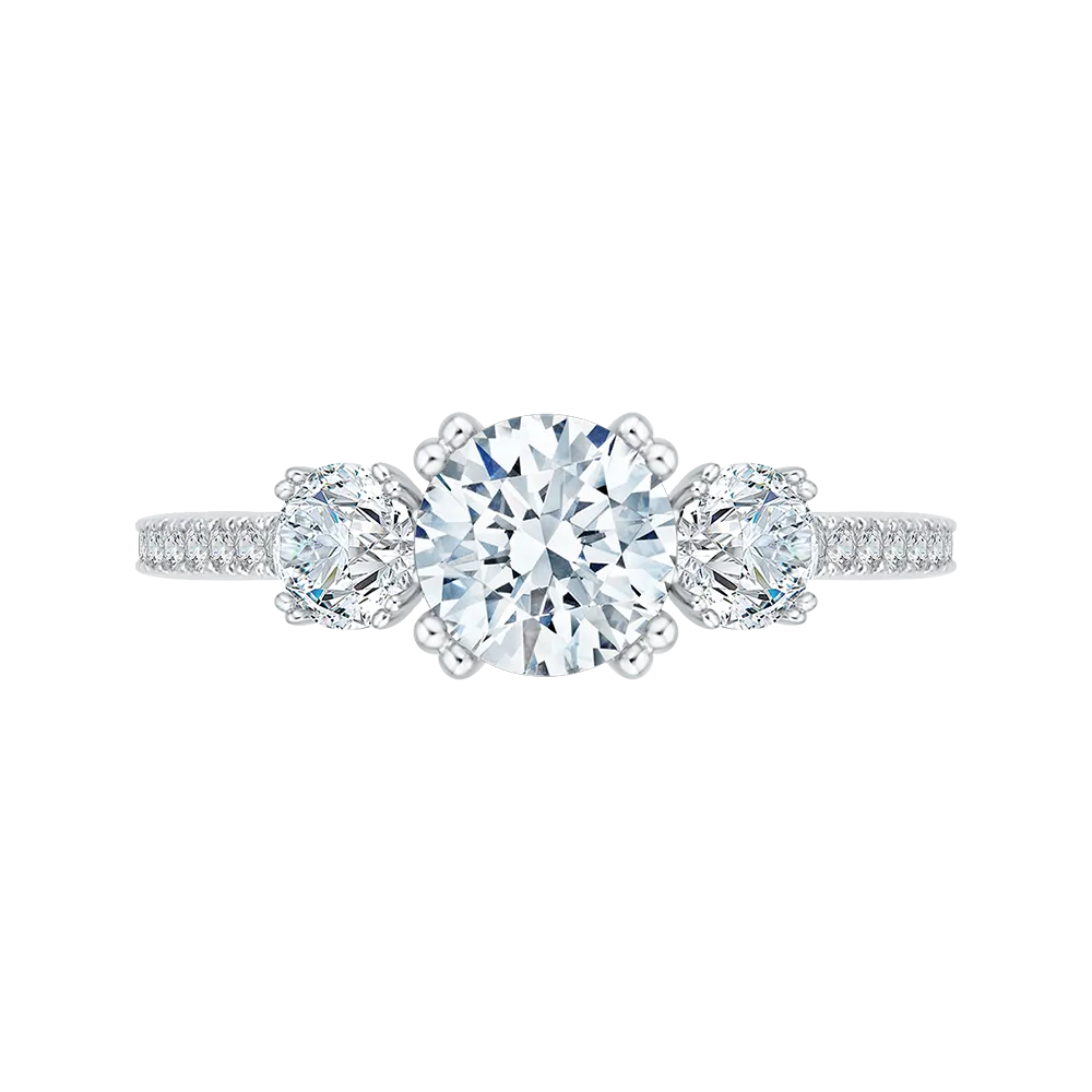 14K Two Tone Gold Round Diamond Three Stone Engagement Ring (Semi Mount)