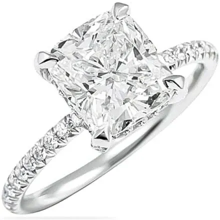 14k White Gold 2.12Ct, F, VS2 IGI Cushion Shape , 0.42Ct Diamonds with Hidden Halo, All Lab Grown Diamonds Engagement Ring