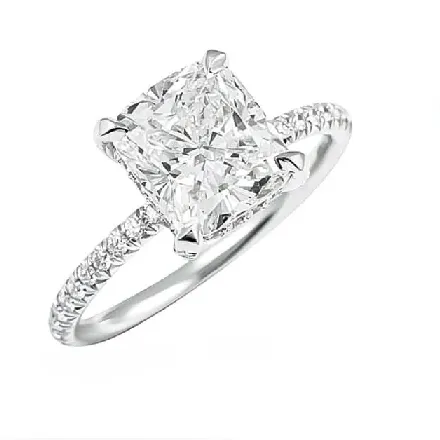 14k White Gold 2.12Ct, F, VS2 IGI Cushion Shape , 0.42Ct Diamonds with Hidden Halo, All Lab Grown Diamonds Engagement Ring