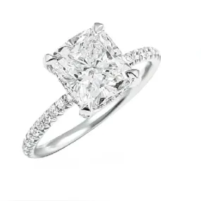 14k White Gold 2.12Ct, F, VS2 IGI Cushion Shape , 0.42Ct Diamonds with Hidden Halo, All Lab Grown Diamonds Engagement Ring