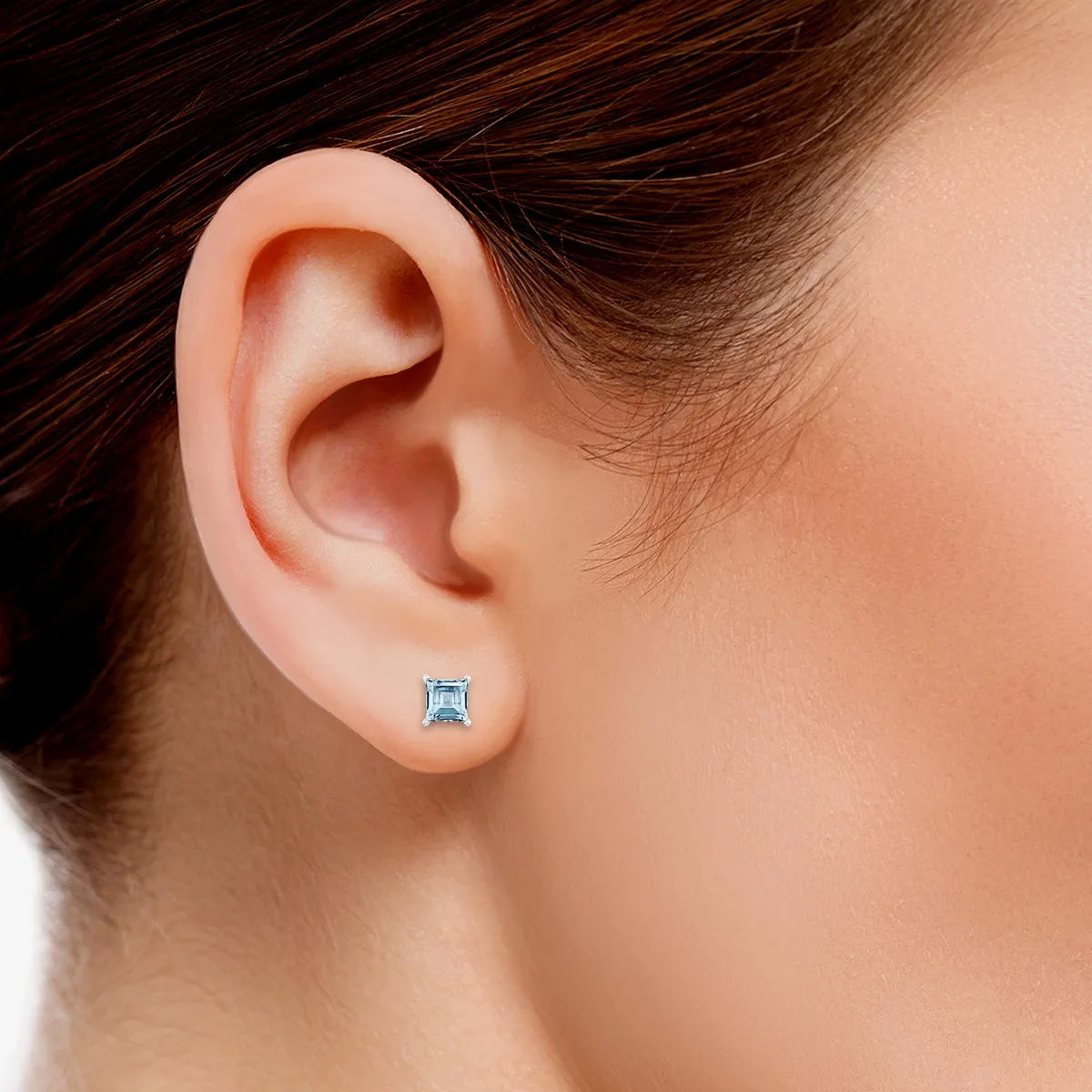 14K White Gold 6Mm Square Blue Topaz Earrings
