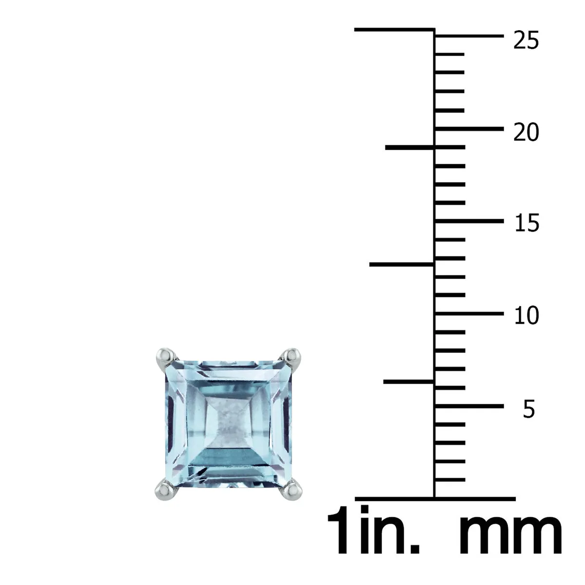 14K White Gold 6Mm Square Blue Topaz Earrings