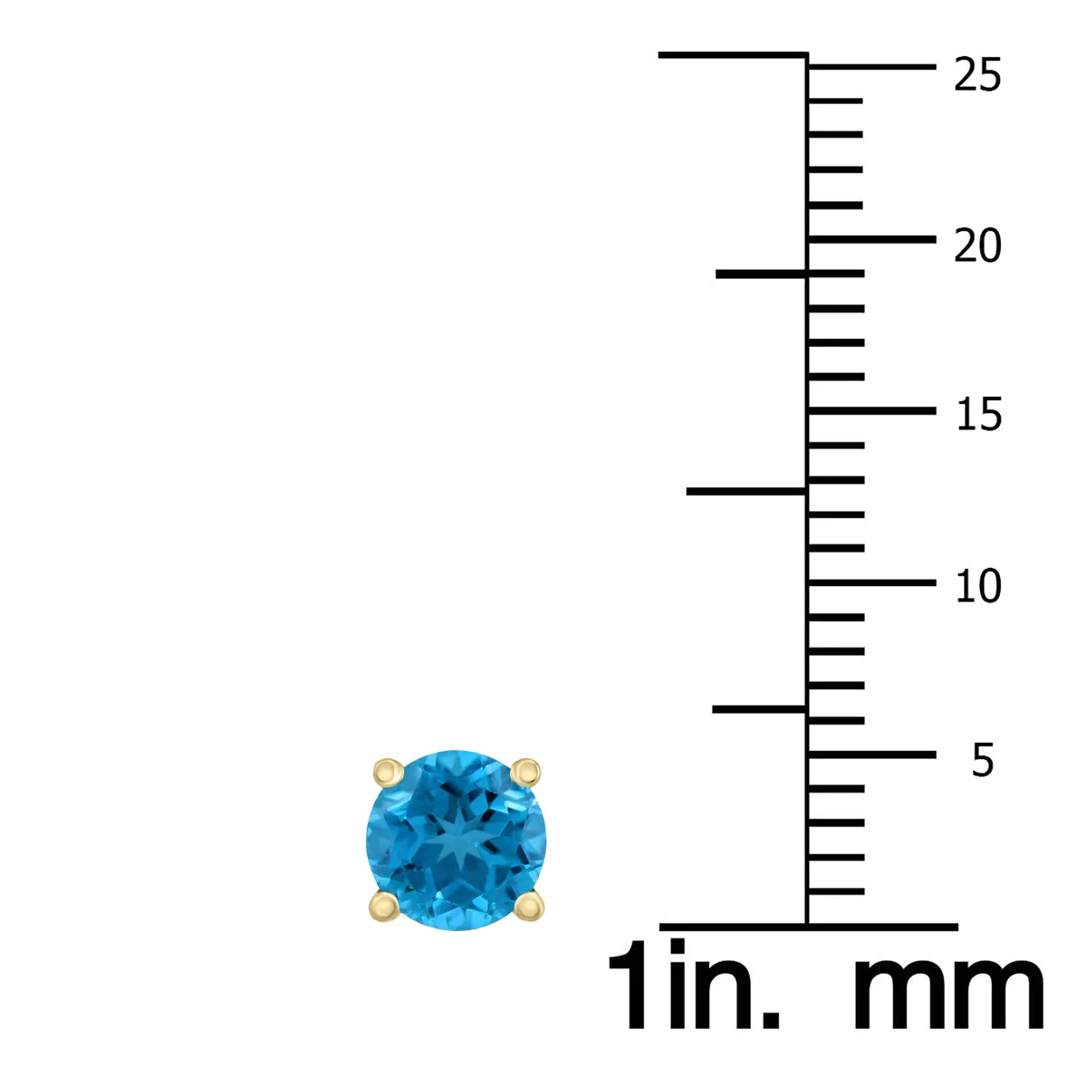 14K Yellow Gold 5Mm Round Blue Topaz Earrings