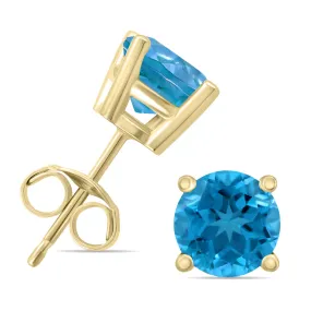 14K Yellow Gold 5Mm Round Blue Topaz Earrings