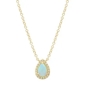 14k Yellow Gold Pear Opal Diamond Halo Necklace