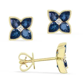 1.59Ct London Blue Topaz Stud Earrings In 14K Yellow Gold