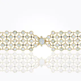 18K Five-Row Bracelet with rainbow moonstone, blue sapphire and diamond
