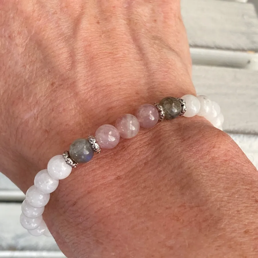 1PC Moonstone Labradorite  Rose Quartz Bracelet Spiritual Energy Balance