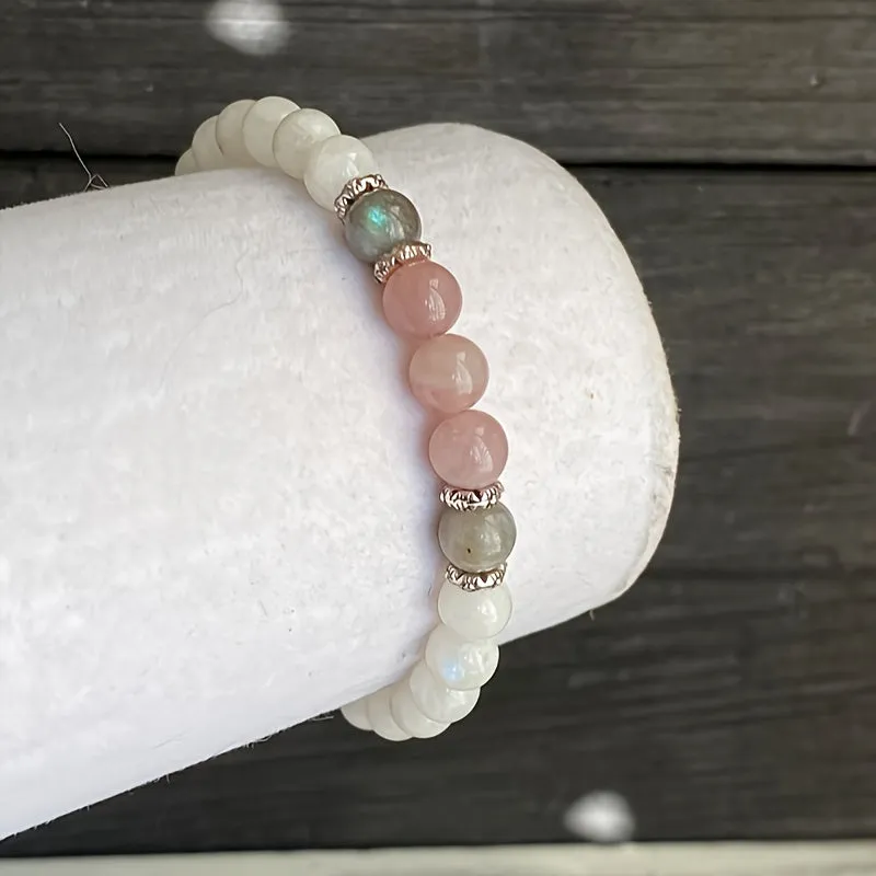 1PC Moonstone Labradorite  Rose Quartz Bracelet Spiritual Energy Balance