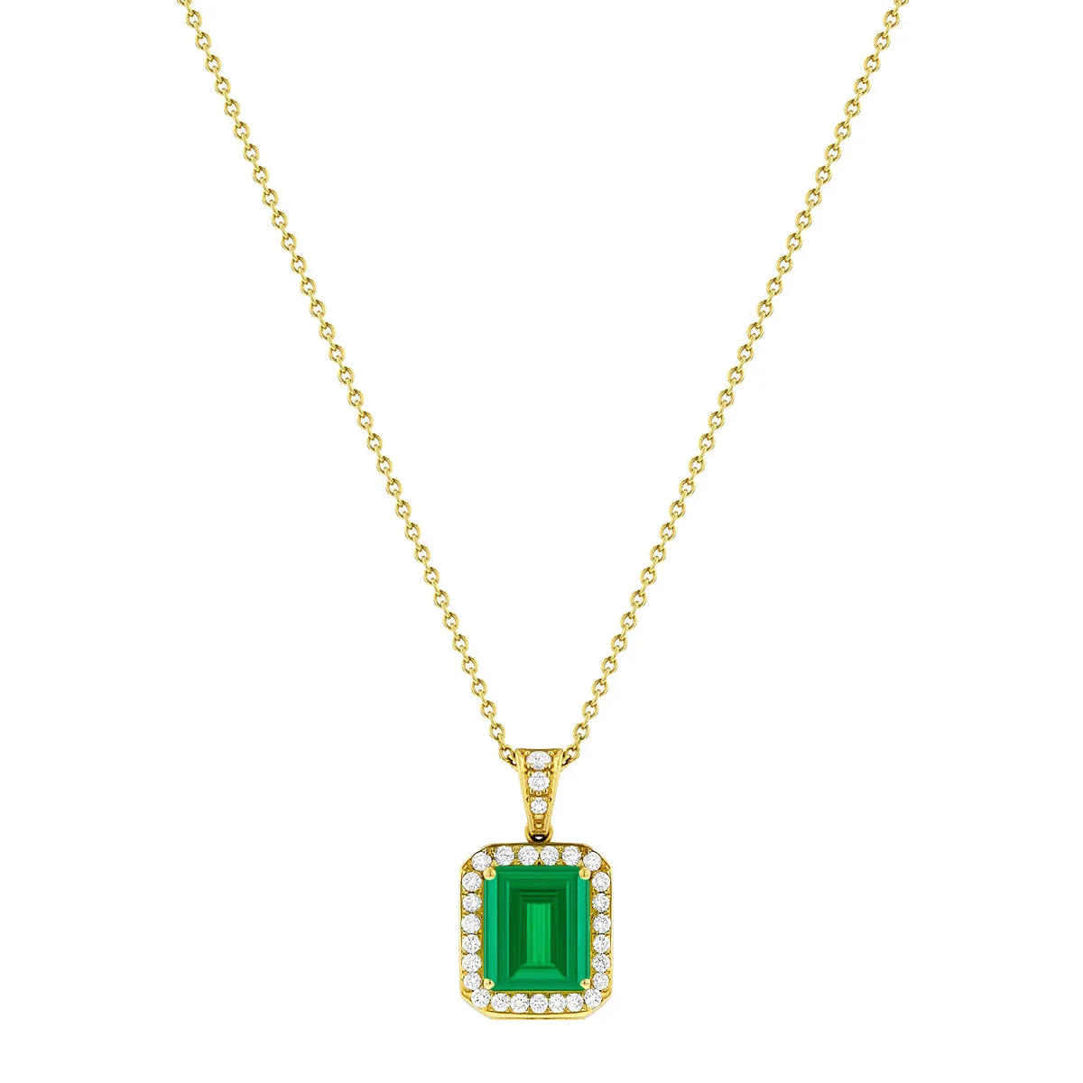 2.44ct Emerald Cut Emerald with Diamond Halo Pendant | Pre-Loved | 18K Yellow Gold