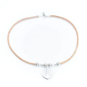 3mm cork cord with Anchor Pendant handmade Cork Necklace N-016-5