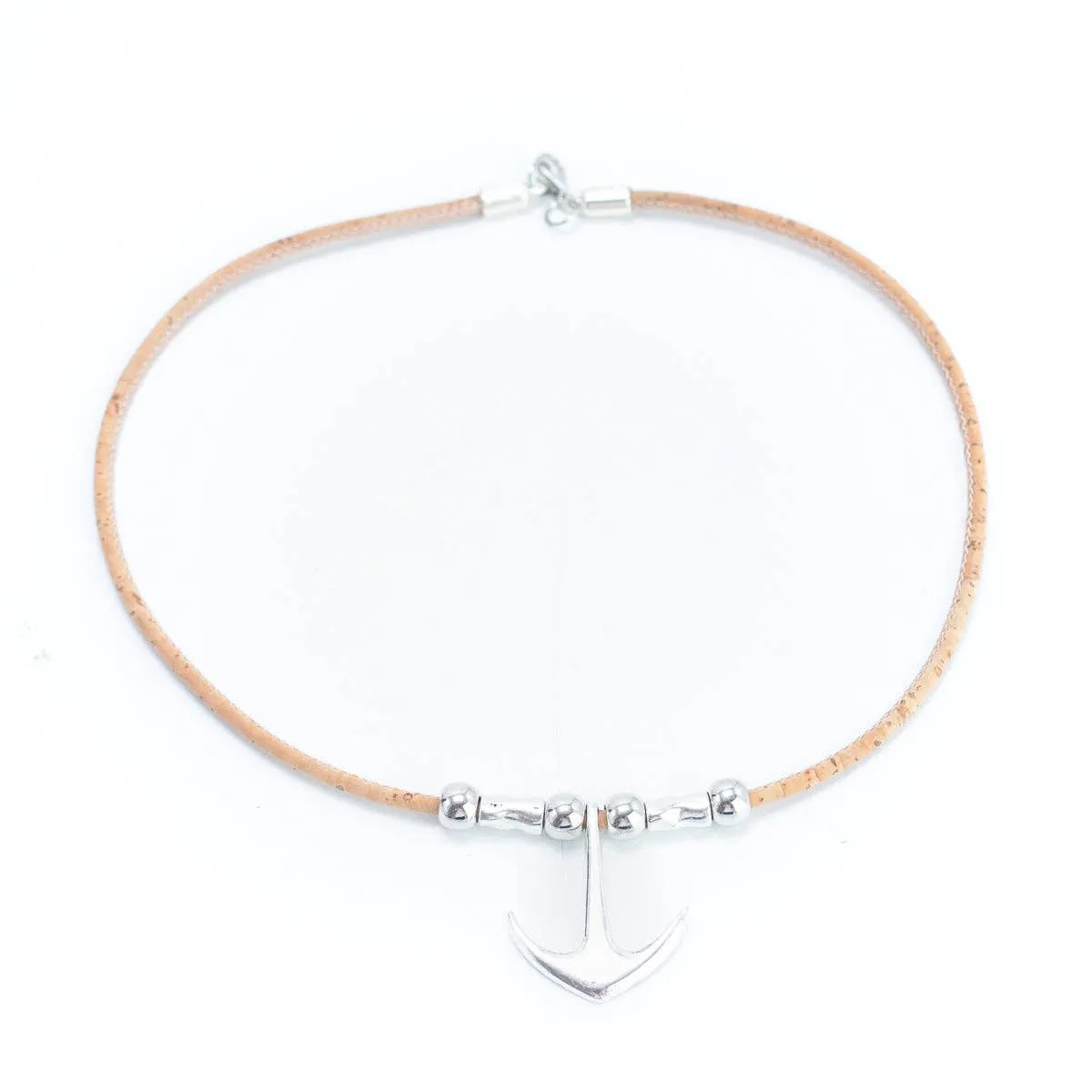 3mm cork cord with Anchor Pendant handmade Cork Necklace N-016-5
