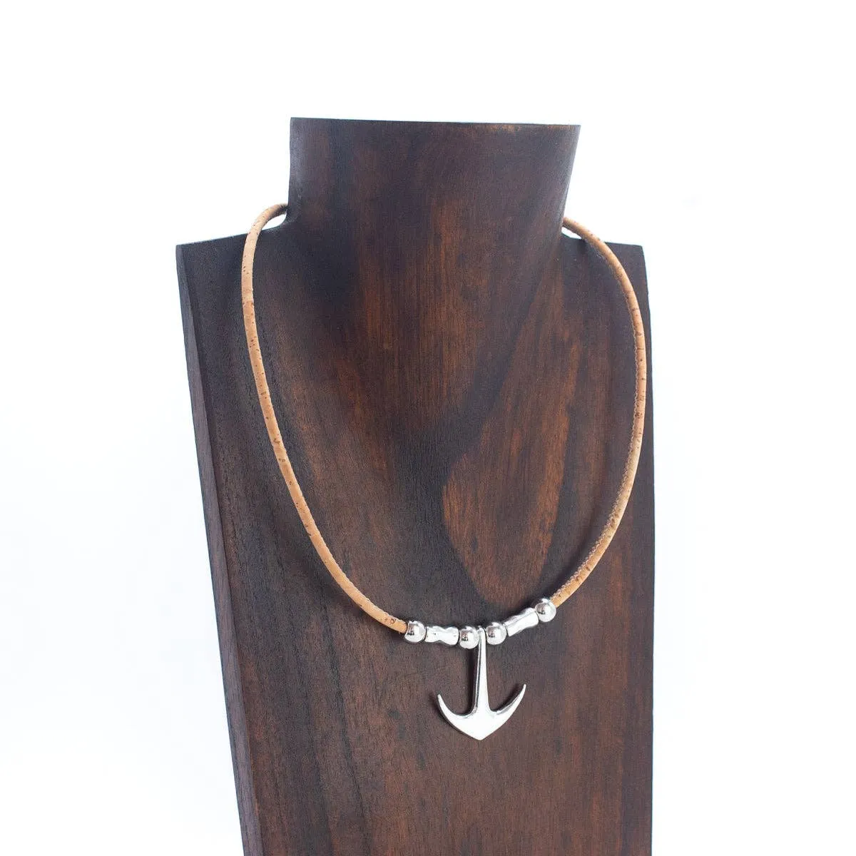 3mm cork cord with Anchor Pendant handmade Cork Necklace N-016-5