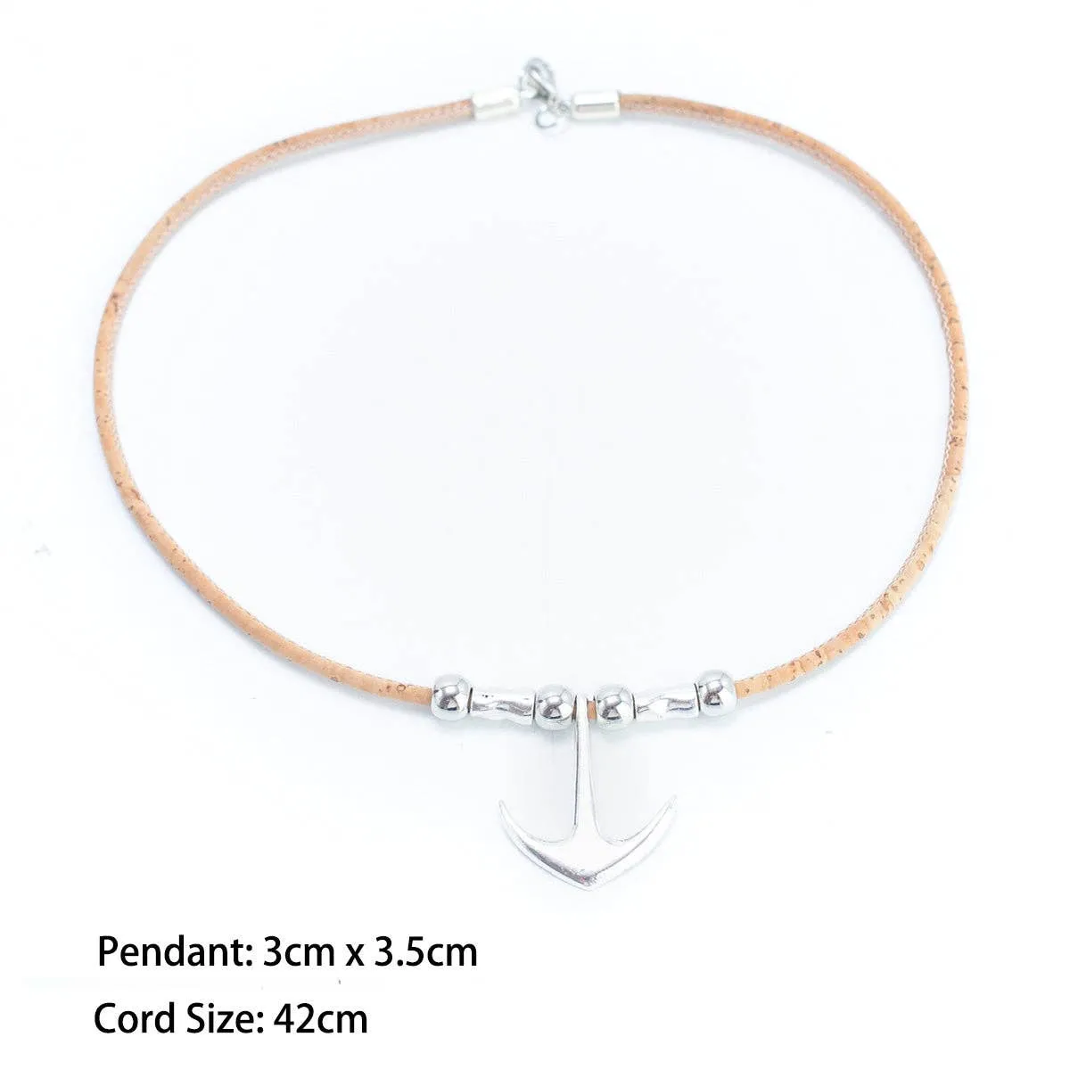 3mm cork cord with Anchor Pendant handmade Cork Necklace N-016-5