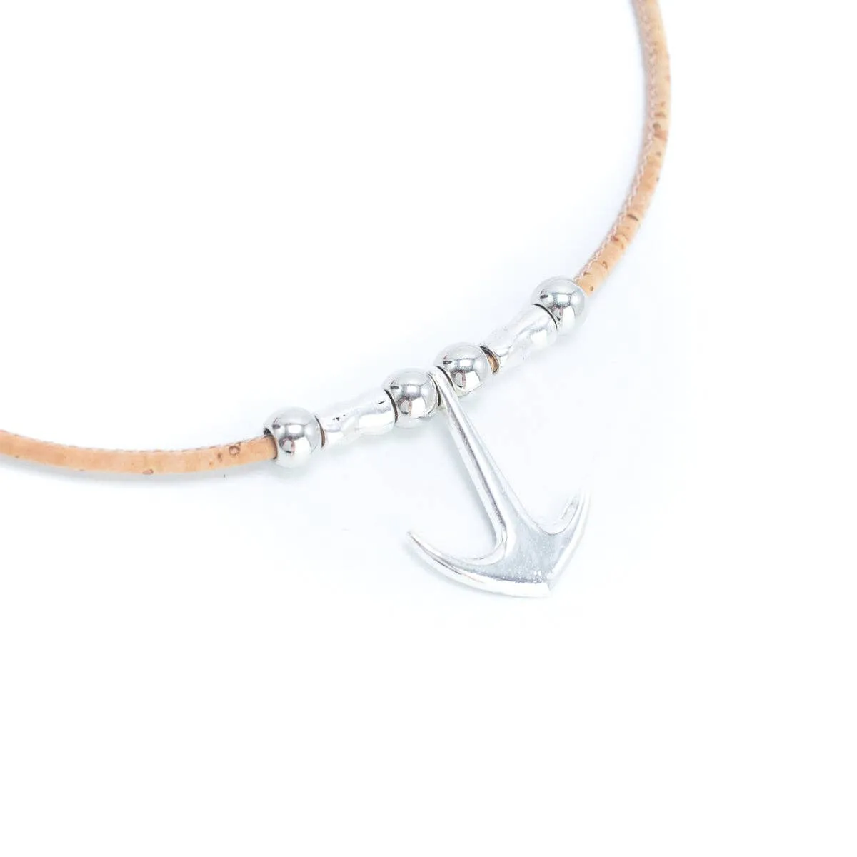 3mm cork cord with Anchor Pendant handmade Cork Necklace N-016-5