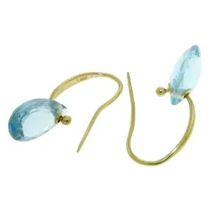 8 Carat 14K Solid Yellow Gold Fish Hook Earrings Blue Topaz