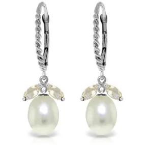 9 Carat 14K Solid White Gold Leverback Earrings White Topaz Pearl