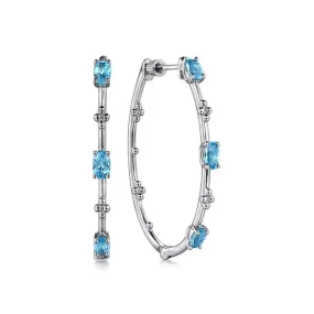 925 Sterling Silver Swiss Blue Topaz Bujukan Classic 40mm Hoop Earrings
