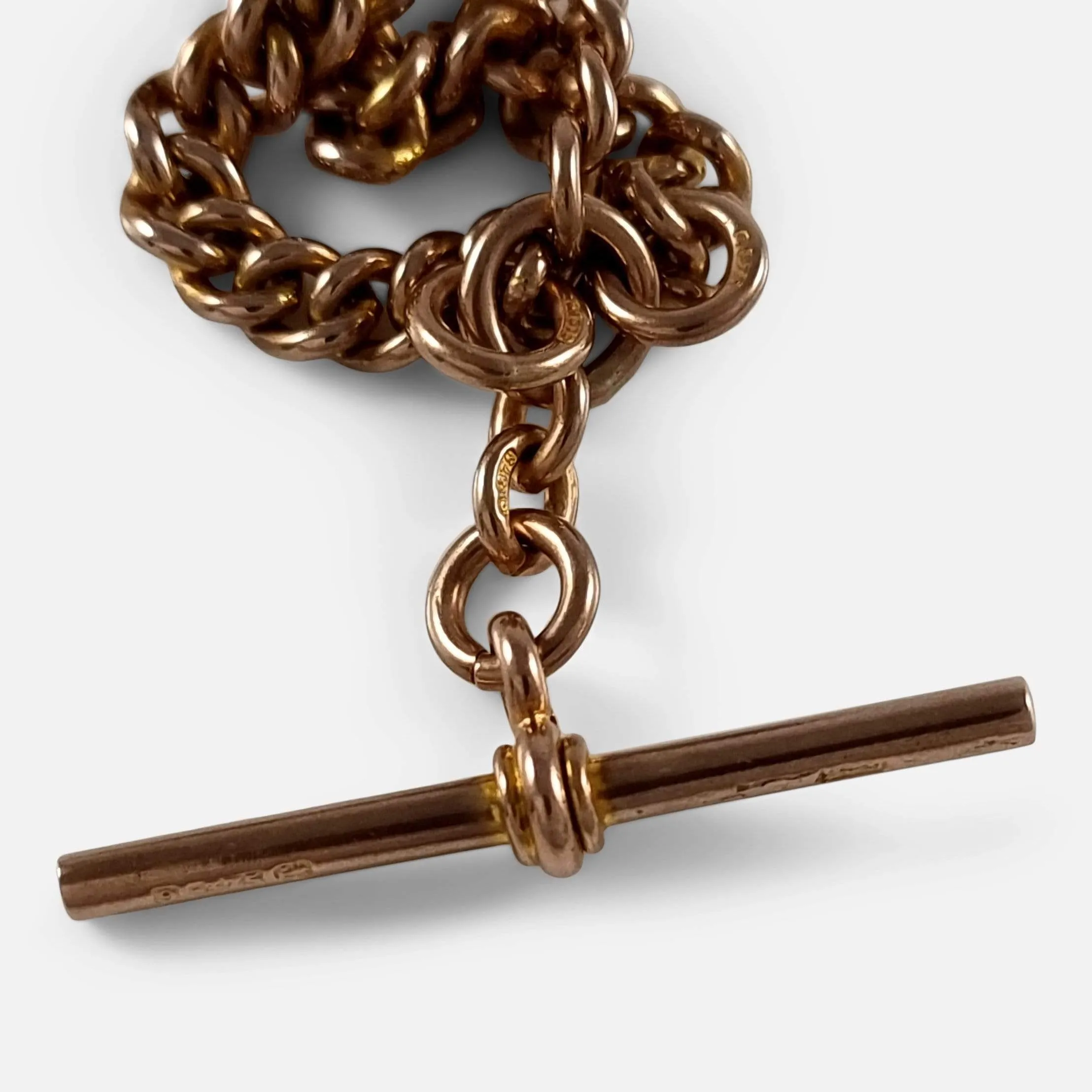 9ct Rose Gold Double Albert Watch Chain, and Fob, 43.7g
