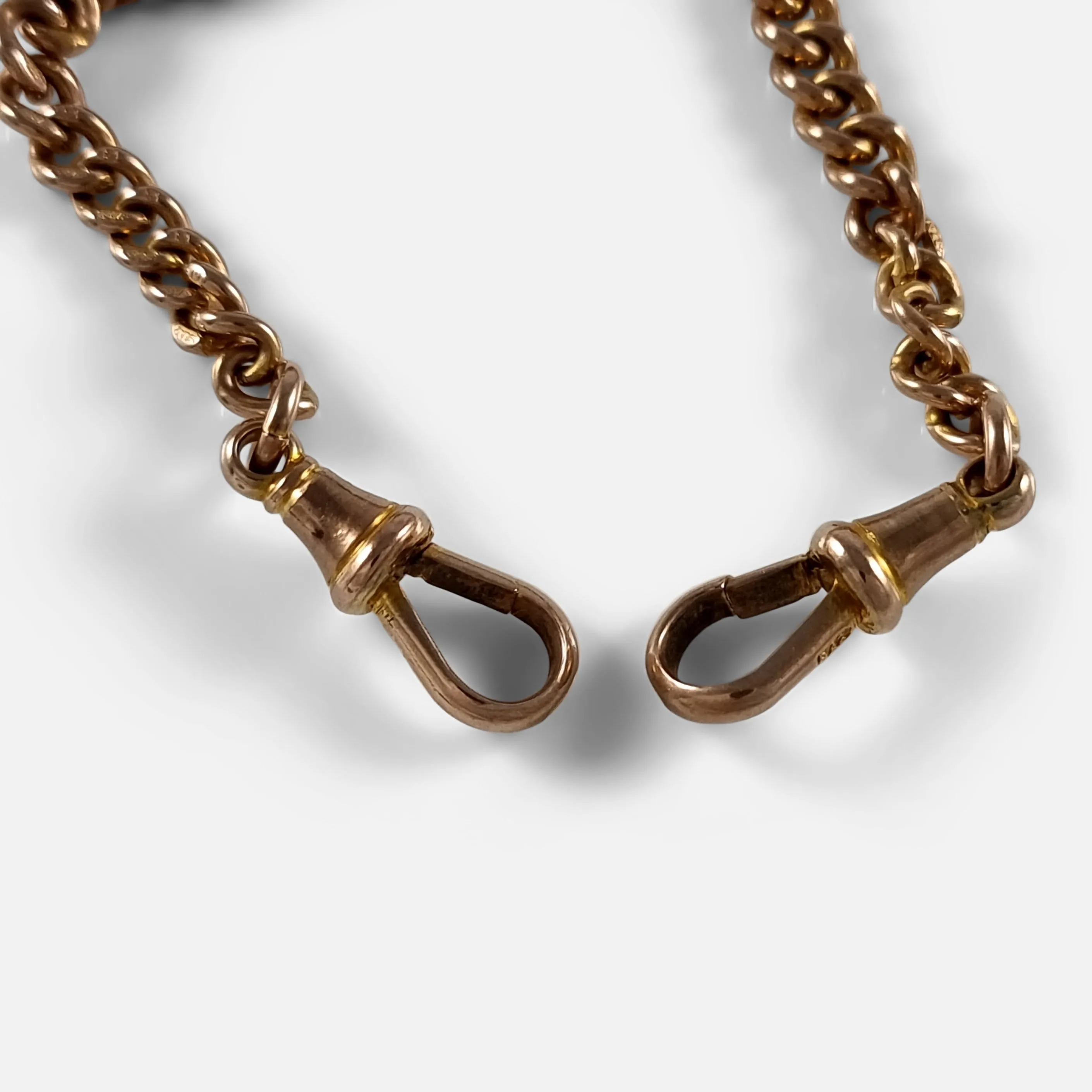 9ct Rose Gold Double Albert Watch Chain, and Fob, 43.7g