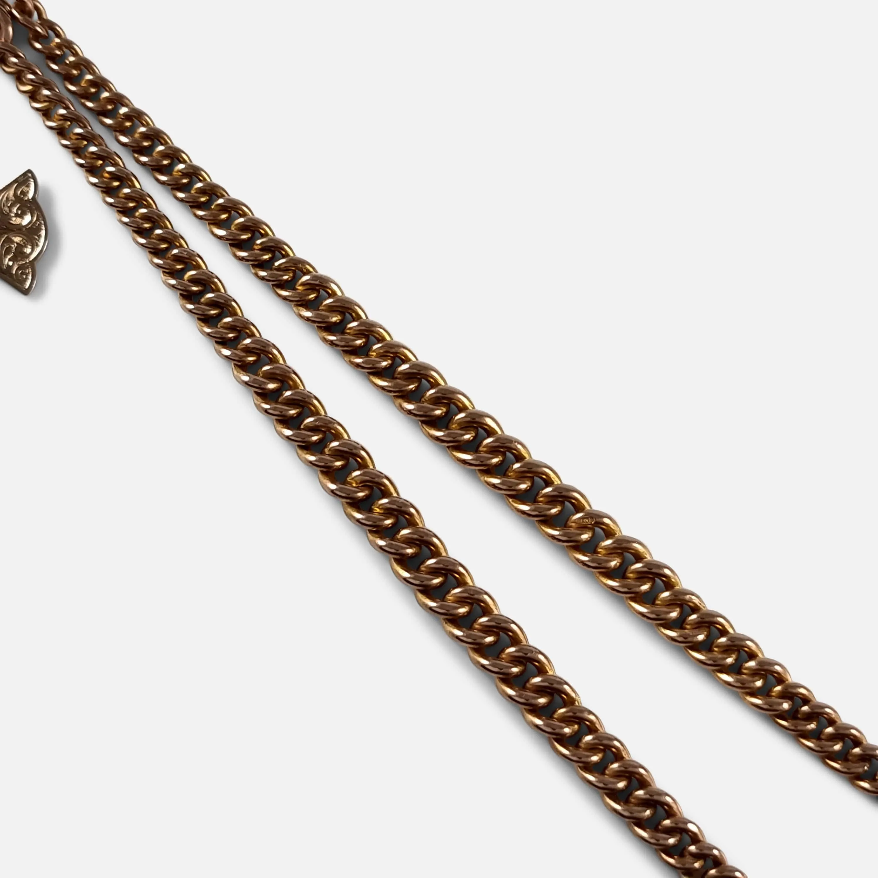 9ct Rose Gold Double Albert Watch Chain, and Fob, 43.7g