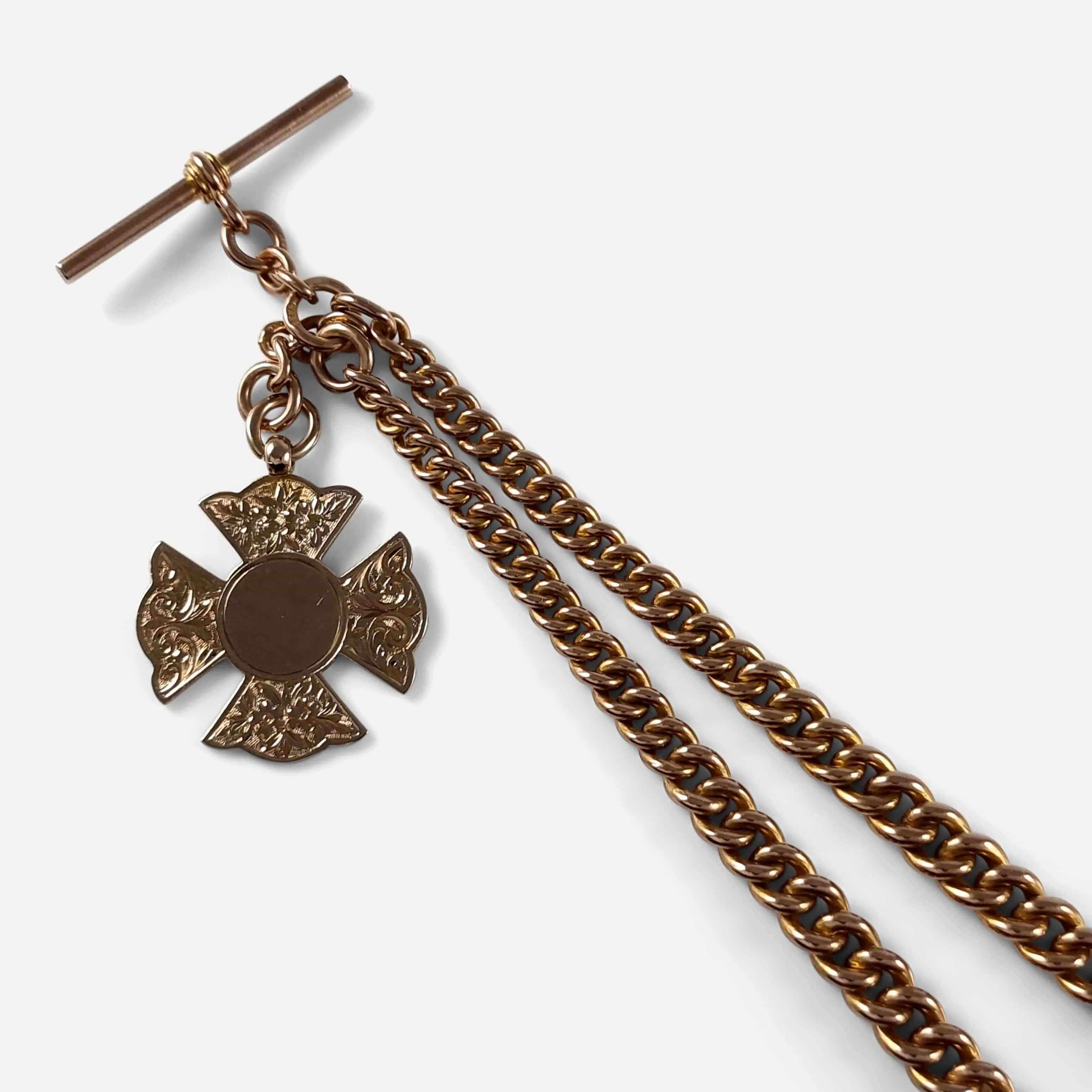 9ct Rose Gold Double Albert Watch Chain, and Fob, 43.7g