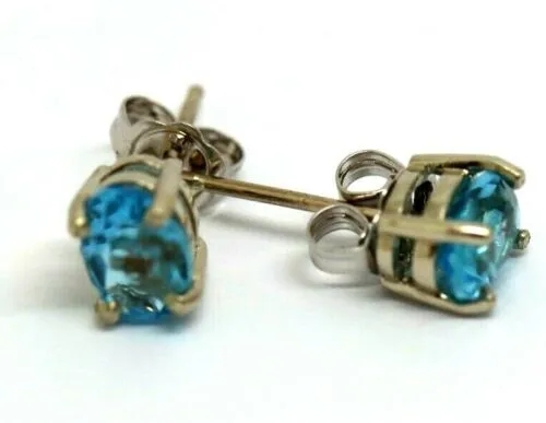 9ct White Gold Genuine Natural Oval Blue Topaz Stud Earrings