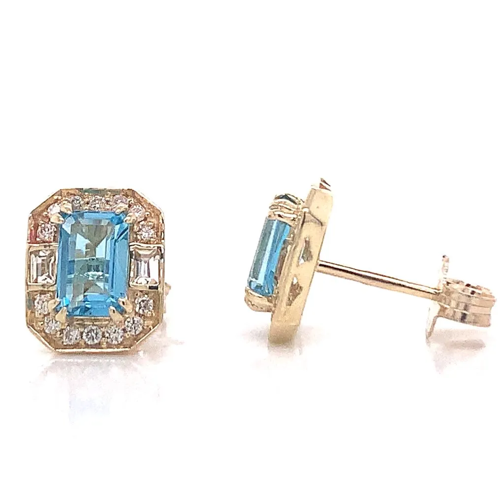 9ct Yellow Gold Earth Grown 1.30ct Blue Topaz And Diamond Earrings