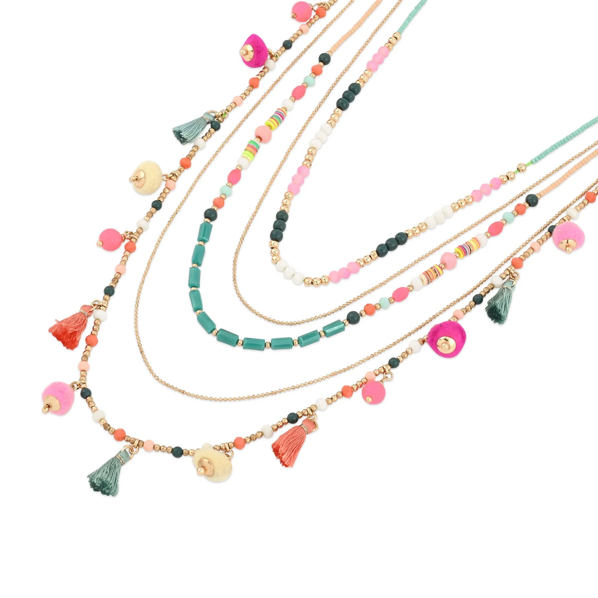 Accessorize London Women's Multi Layered Pom-Pom Necklace