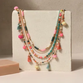 Accessorize London Women's Multi Layered Pom-Pom Necklace