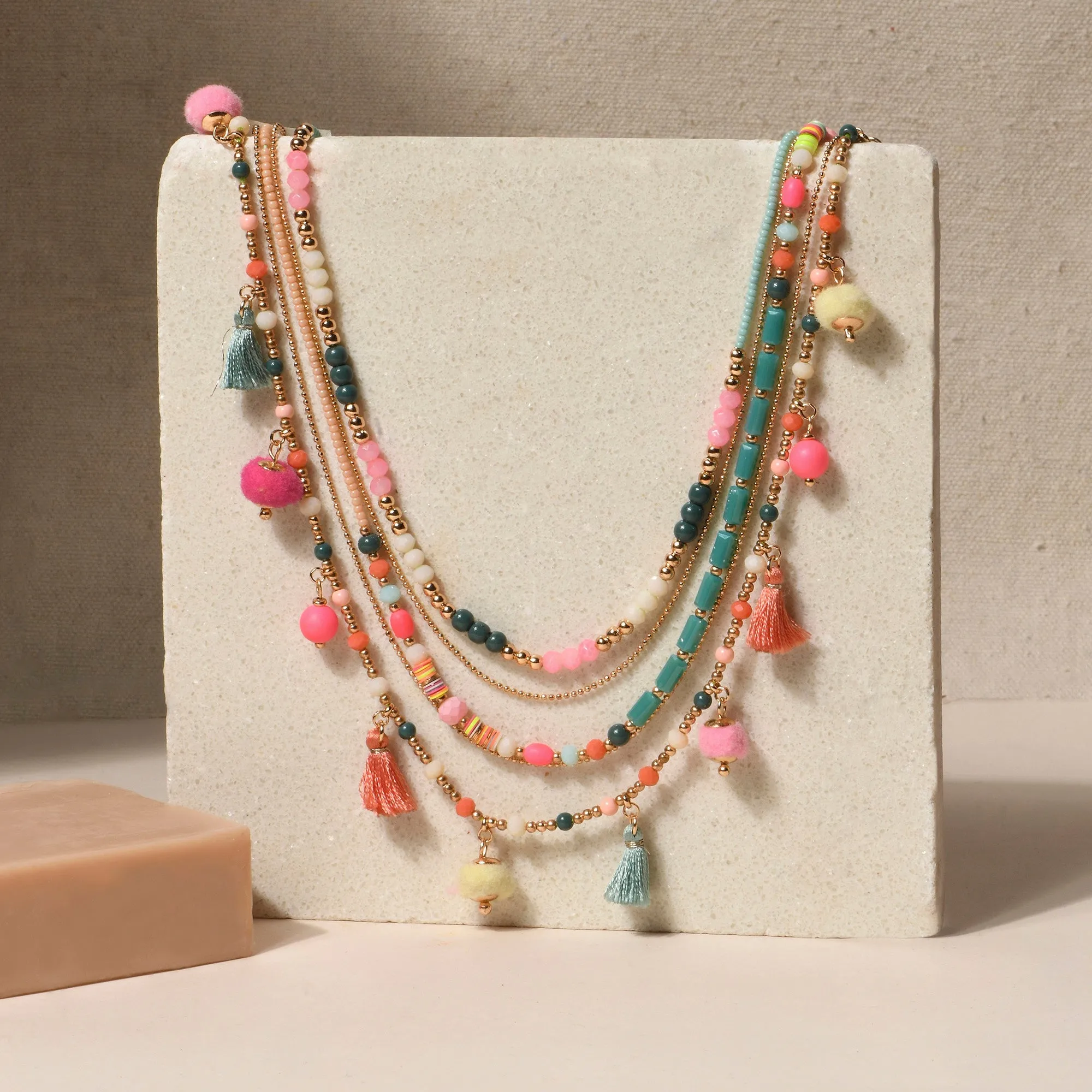 Accessorize London Women's Multi Layered Pom-Pom Necklace
