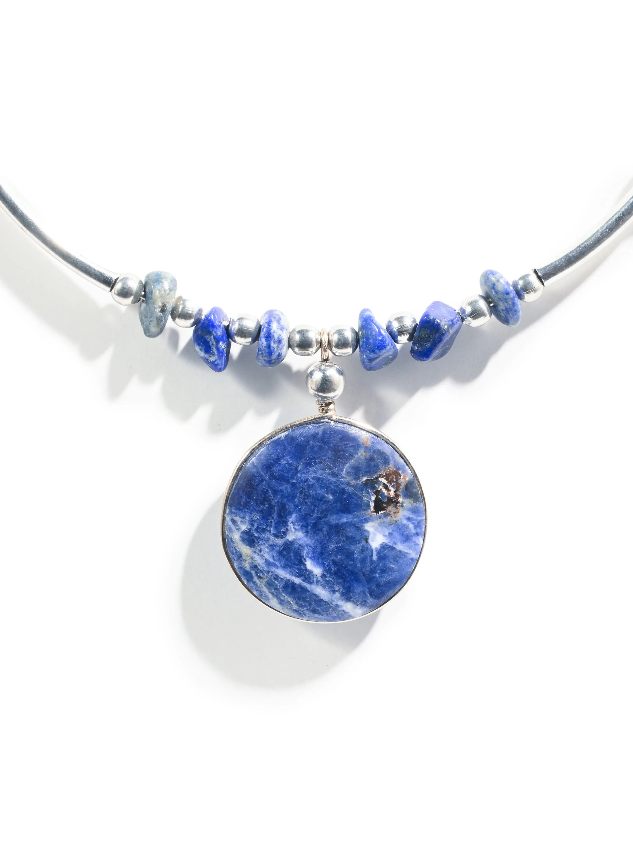 Alpaca Silver Choker Necklace - Sodalite Stone