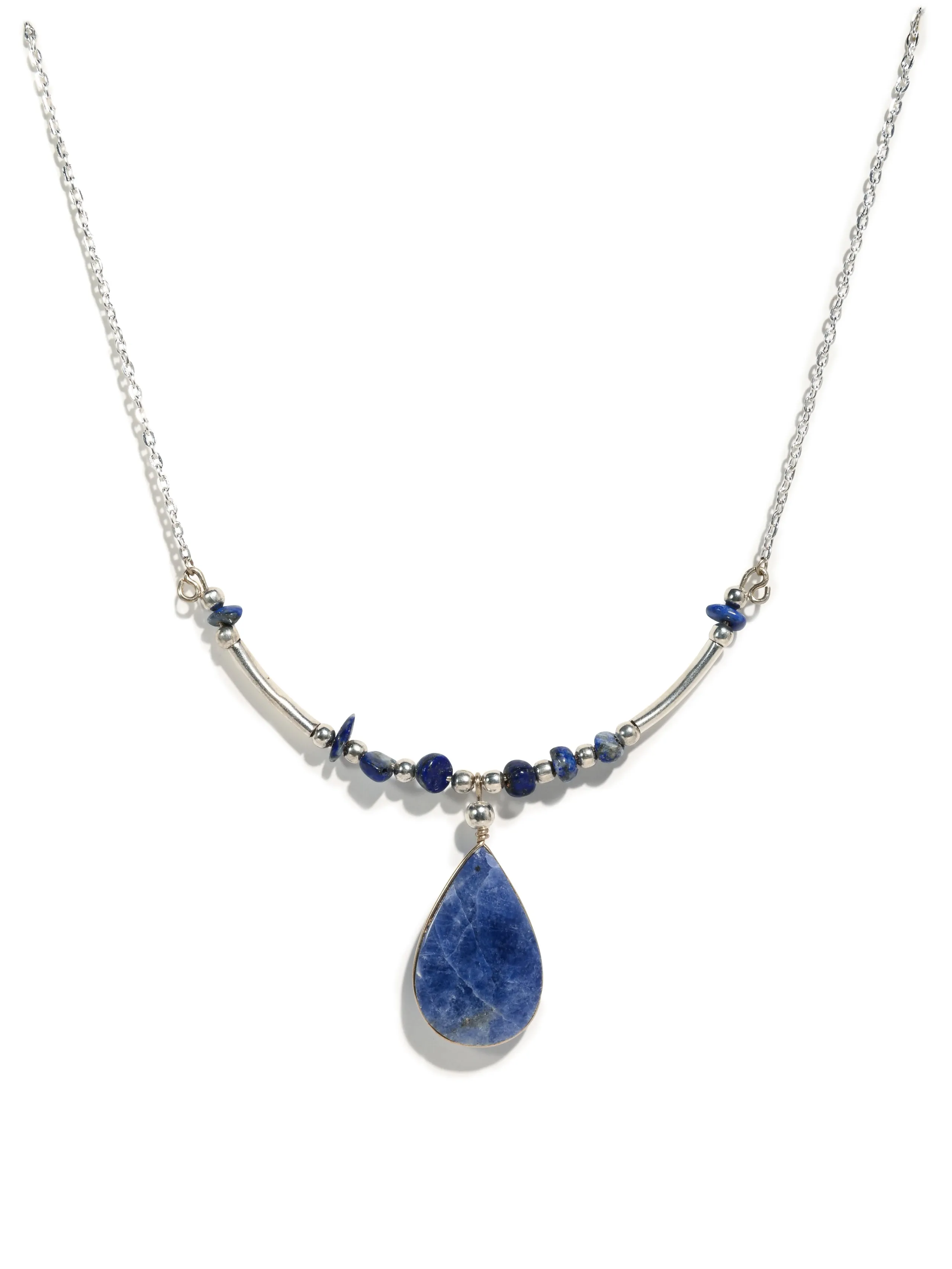 Alpaca Silver Choker Necklace - Sodalite Stone
