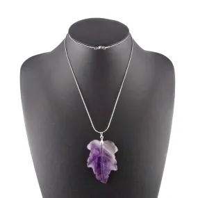 Amethyst Necklace Silver Carved Leaf