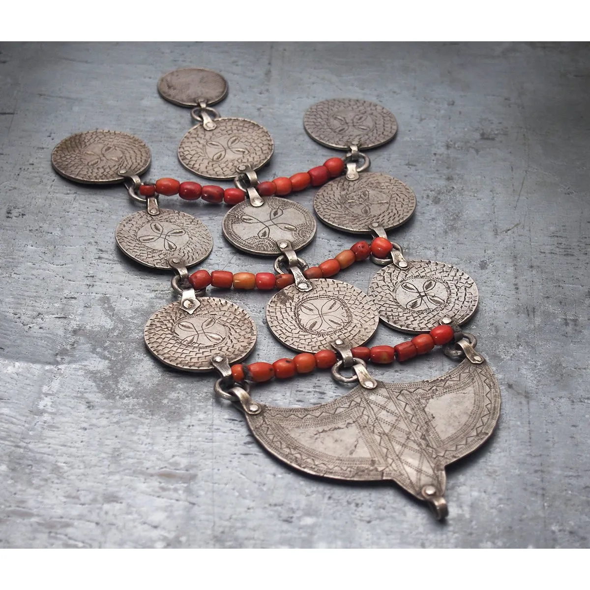 Antique Tribal Silver and Coral Massive Centerpiece